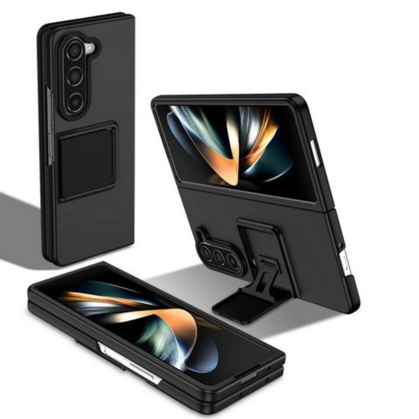 For Samsung Galaxy Z Fold 7 Hybrid Vertical Kickstand Case with Camera Slide Cover, Rugged Slim Shockproof Protective Case Cover