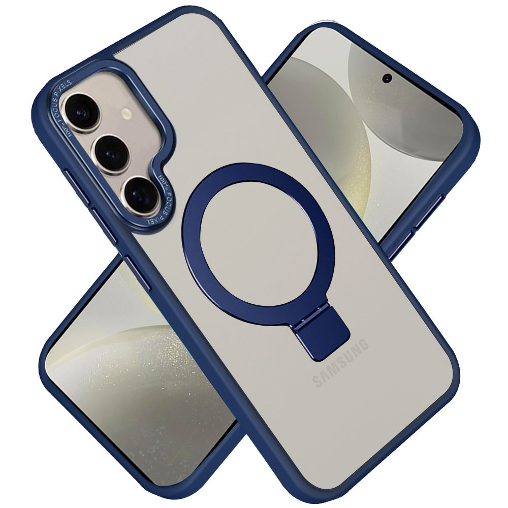 For Samsung Galaxy S25 /S24 Magnetic Metal Matte with Built-in MagSafe Stand, Hybrid Shockproof Armor, TPU Frame Case Cover