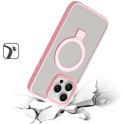 For Apple iPhone 16 (6.1") Magnetic Metal Matte Built-in Compatible with MagSafe Stand Hybrid Shock Armor TPU Case Cover Pink