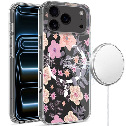 For Apple iPhone 17 Pro Max Hybrid Flower Design Stylish Fashion Case, MagSafe Compatible, Thick Shockproof Hard PC Case Cover