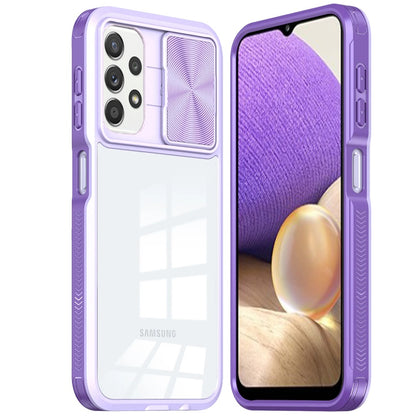 For Samsung Galaxy A32 5G Hybrid Cases with Sliding Camera Cover Transparent Shockproof Bumper TPU Protective Case Cover