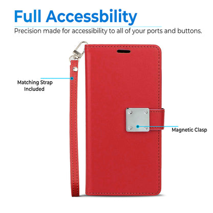 For Motorola Moto G Power 5G 2026 PU leather Wallet 6 Card Slots folio with Wrist Strap & Kickstand Pouch Flip Shockproof Case Cover Red