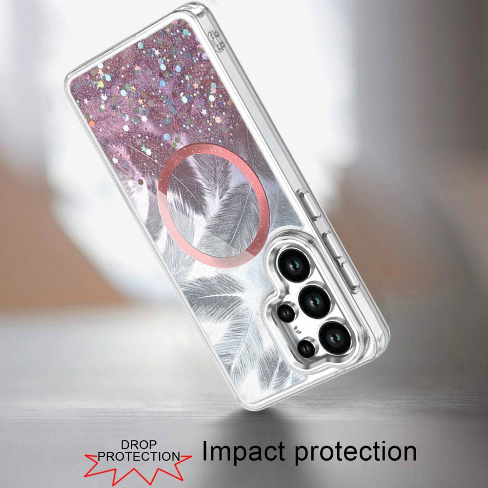For Samsung Galaxy S25 Ultra Epoxy Glitter Shimmer Fashion Case with Magnetic Magsafe Compatible Hybrid Sparkling Slim Protective Case Cover Light Pink