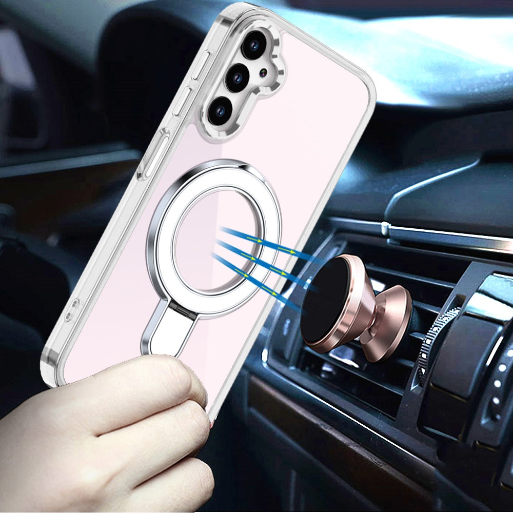 For Samsung Galaxy S26 Chrome Hybrid with Rotating Magnetic Circle Ring Stand, Slim Shockproof Hybrid Case Cover