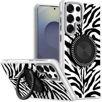 For Samsung Galaxy S25 Ultra Pattern Design Hybrid with Invisible Ring Stand & Magnetic Back, Shockproof Protective Grip Case Cover