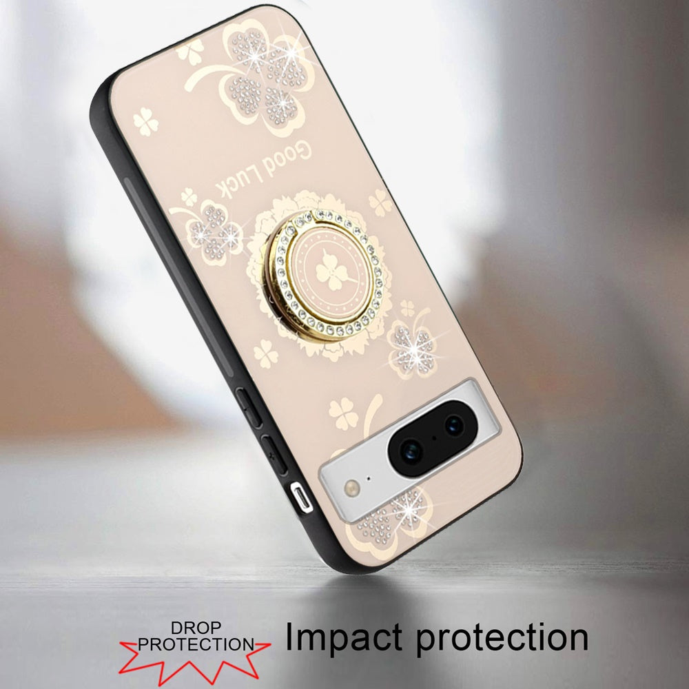 For Apple iPhone 16 Plus (6.7") Diamonds 3D Bling Sparkly Glitter Ornaments Engraving Hybrid Fashion Ring Stand Case Cover