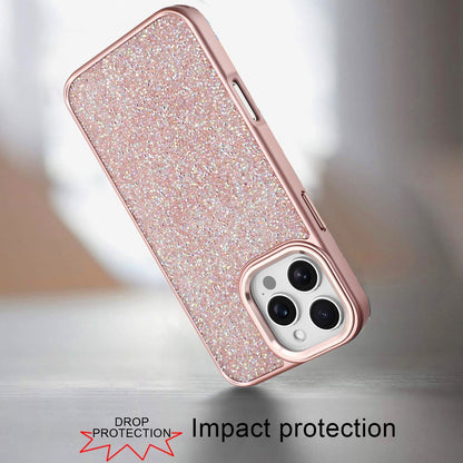 For iPhone 16 Pro Max (6.9") Crystal Sparkle Diamond Glass Full Mini Glitter Bling Frame TPU Hybrid Protective Case Cover