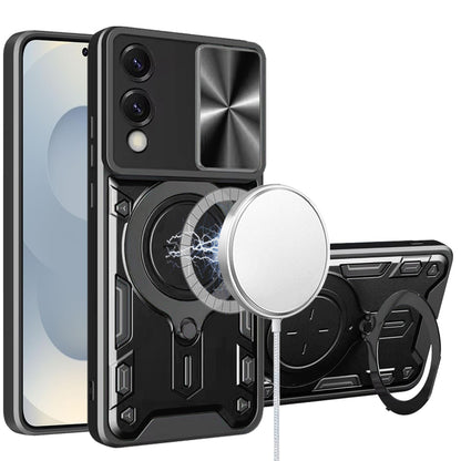 For Samsung Galaxy S25 EDGE Hybrid Magnetic 360° Ring Kickstand, MagSafe Compatible, Durable Full Camera Lens Protection Case Cover