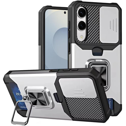 For Samsung Galaxy S25 EDGE Wallet Case with Ring Stand & Slide Camera Cover Back Credit Card Slot Holder, Military Grade Case Cover