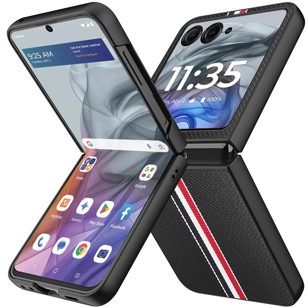 For Motorola Razr Ultra 2025 Velvet Fabric PU Vegan Leather, Premium Flip Design, Slim Snap-On Hard PC + TPU Case Cover Black