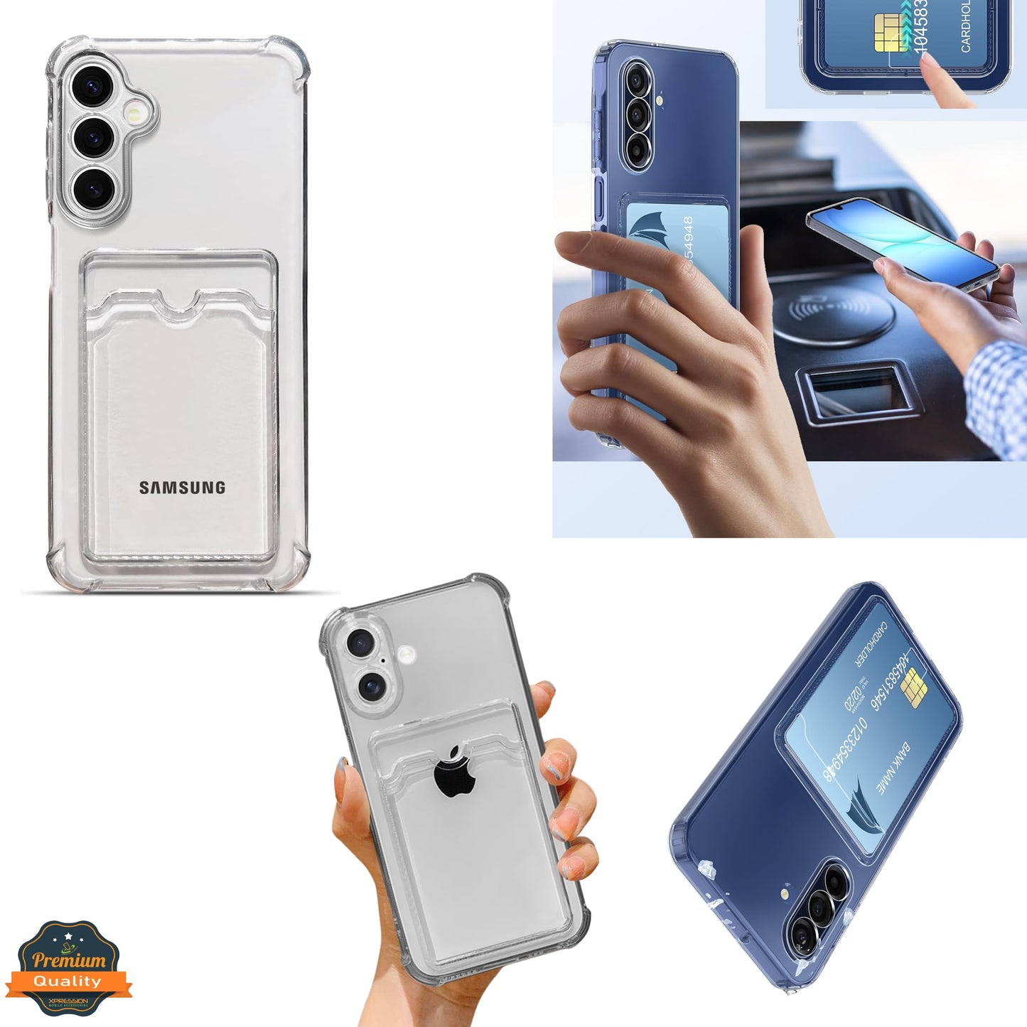 For Samsung Galaxy A17 5G Clear Slim TPU Phone Case with Credit Card Slot Back, Transparent Protective Shockproof Case Cover