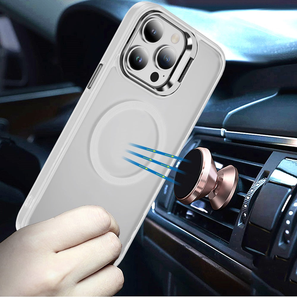 For Apple iPhone 13 Pro Heavy Duty Metallic Hybrid Tough TPU with Camera Ring Stand, MagSafe Compatible, Rugged Drop Protection Case Cover Clear