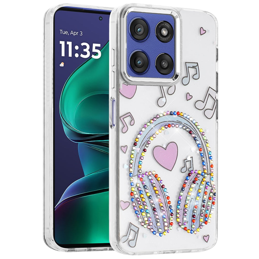 For Motorola Moto G Stylus 5G 2026 /2025 Butterfly Resin Epoxy Diamond Design Metal Edged Hybrid Shockproof Heavy Duty Drop Protection Case Cover
