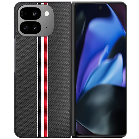 For Google Pixel 10 Pro Fold Velvet Fabric PU Vegan Leather, Premium Flip Design, Slim Snap-On Hard PC + TPU Case Cover Black