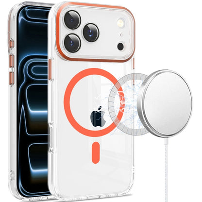 Phone Case for Apple iPhone 17 Pro Max (6.9") Clear Transparent Magnetic Circle Slim TPU Shockproof Durable Anti Scratch Grip Hybrid Design Cover Cosmic Orange