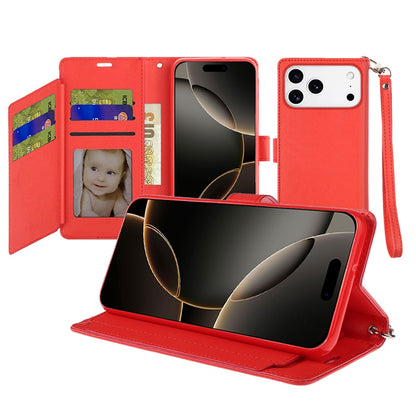 For Apple iPhone 17 Pro Max (6.9") Wallet Cases PU Leather with Credit Card /ID /Cash Holder Slot Dual Flip Book Pouch, Stand and Strap Case Cover