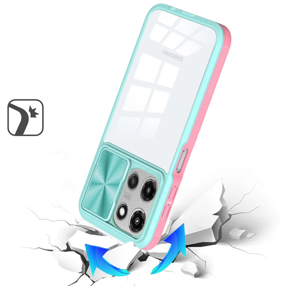 For Motorola Moto G Play 5G 2026 Hybrid Cases with Sliding Camera Cover Transparent Shockproof Bumper TPU Protective Case Cover Pink/Blue