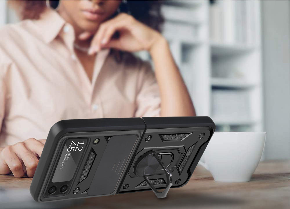 For Samsung Galaxy Z Flip 7 FE / Z Flip 6 Magnetic Ring Stand with Camera Protection Shock Resistant Hybrid Durable Grip Kickstand Function Case Cover