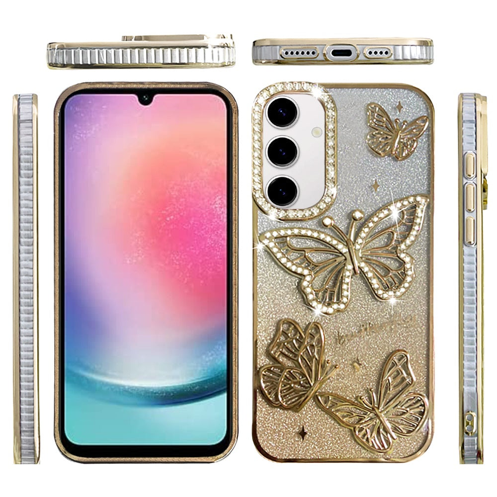 For Samsung Galaxy A16 Luxury Butterfly Sparkle Glitter Diamond Crystal Rhinestone Shimmer Bling Plating Thick TPU Hard PC Case Cover