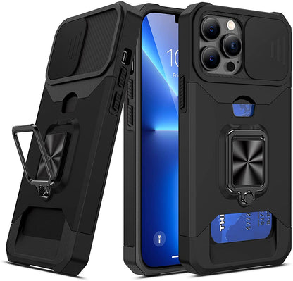 For Samsung Galaxy S24 FE /Fan Edition Wallet Slide Camera Protection, Credit Card Slot & Ring Kickstand Magnetic Car Mount Case Cover