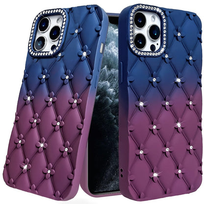 For Apple iPhone 11 Pro Max Fashion Flower Design Sparkle Glitter Shimmer Rhinestone Bling Floral Accents, Leather Texture TPU Case Cover Light Blue/Light Pink