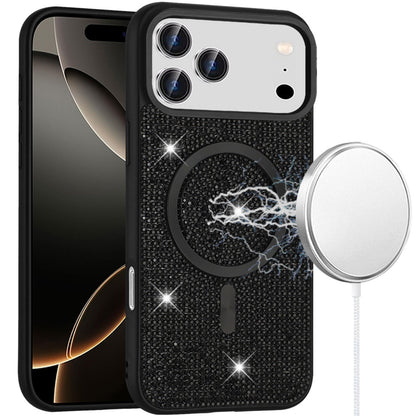 Phone Case for Apple iPhone 17 Pro Magnetic Bling Diamond Sparkle Hybrid Shockproof Rugged Grip Durable Protection Anti-Slip Armor Design Cover Black