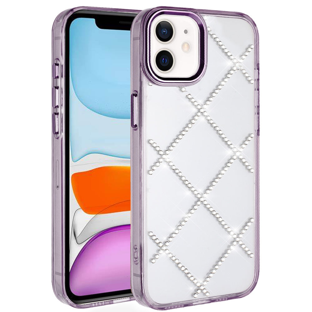 For Apple iPhone 11 Gem Glitter Diamond Bling Clear Hybrid TPU Cover, Colorful Shockproof Protective Back, Slim Fit for Women Girls Case Cover