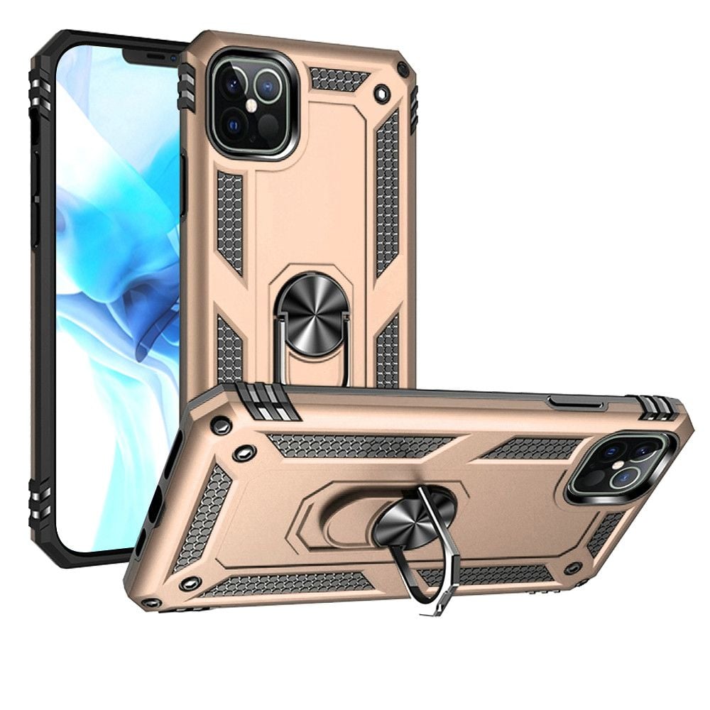 For Apple iPhone 12 Pro Max Hybrid Shockproof Durable 360 Degree Rotatable Ring Stand Holder Kickstand Fit Magnetic Car Mount Case Cover Black