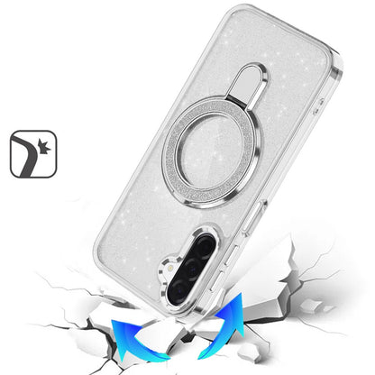 Phone Case for Samsung Galaxy A17 5G Colofull Transparent Glitter Magnetic Ring Stand Shockproof Rotating Grip Protective Hybrid Durable Cover