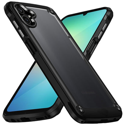 For Samsung Galaxy A06 Hybrid Transparent Rubber with Metal Buttons & Camera Edges Hard TPU Corner Bumper Case Cover