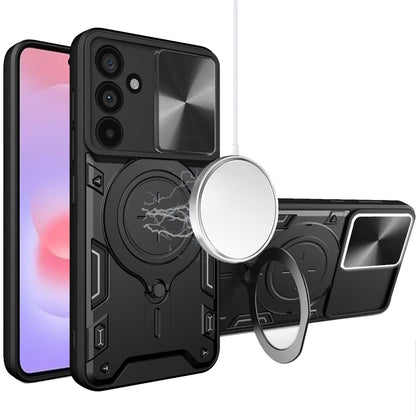 Phone Case for Samsung Galaxy A37 Magnetic Ring Stand Shockproof Hybrid Full Camera Slide Guard Anti Slip Heavy Duty Protective Armor Cover