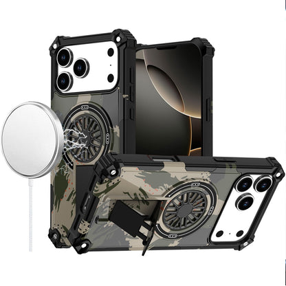 For Apple iPhone 17 Pro Max Magnetic Invisible Kickstand Holder with CD Texture Design, Shockproof Hybrid Military Grade Heavy Duty Case Cover