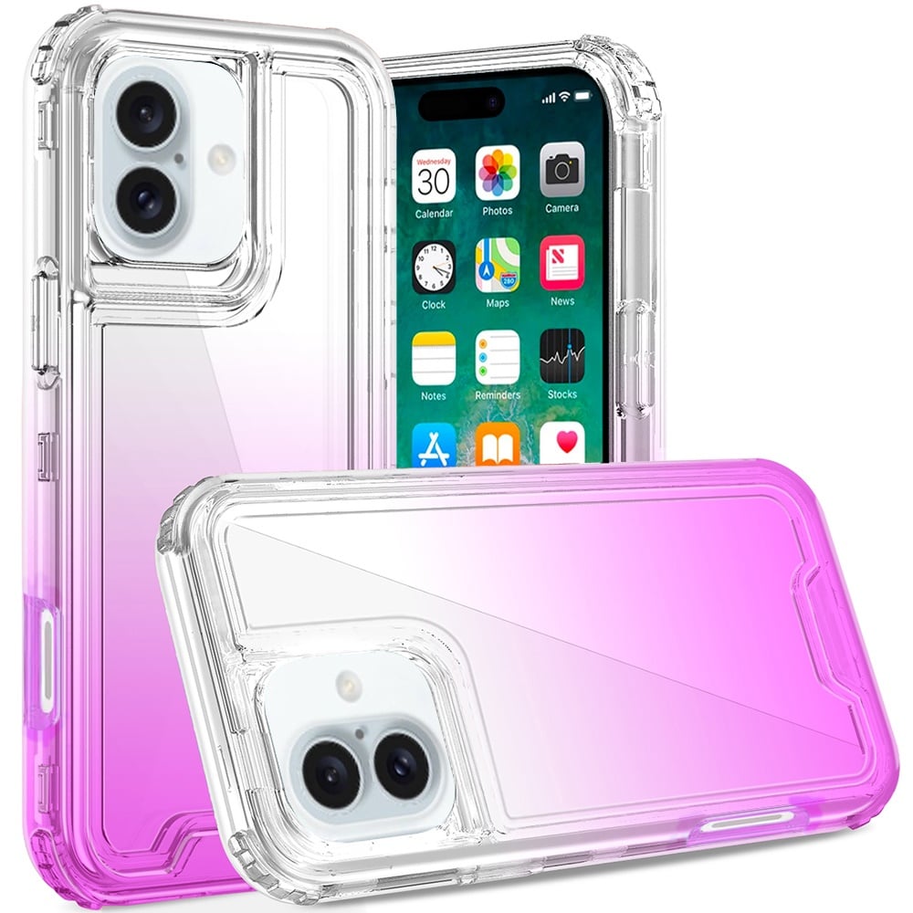 For Apple iPhone 16 Plus Hybrid 3-in-1 Clear Case - Two-Tone Transparent Shockproof TPU + Hard Protective Frame Case Cover Clear + Purple
