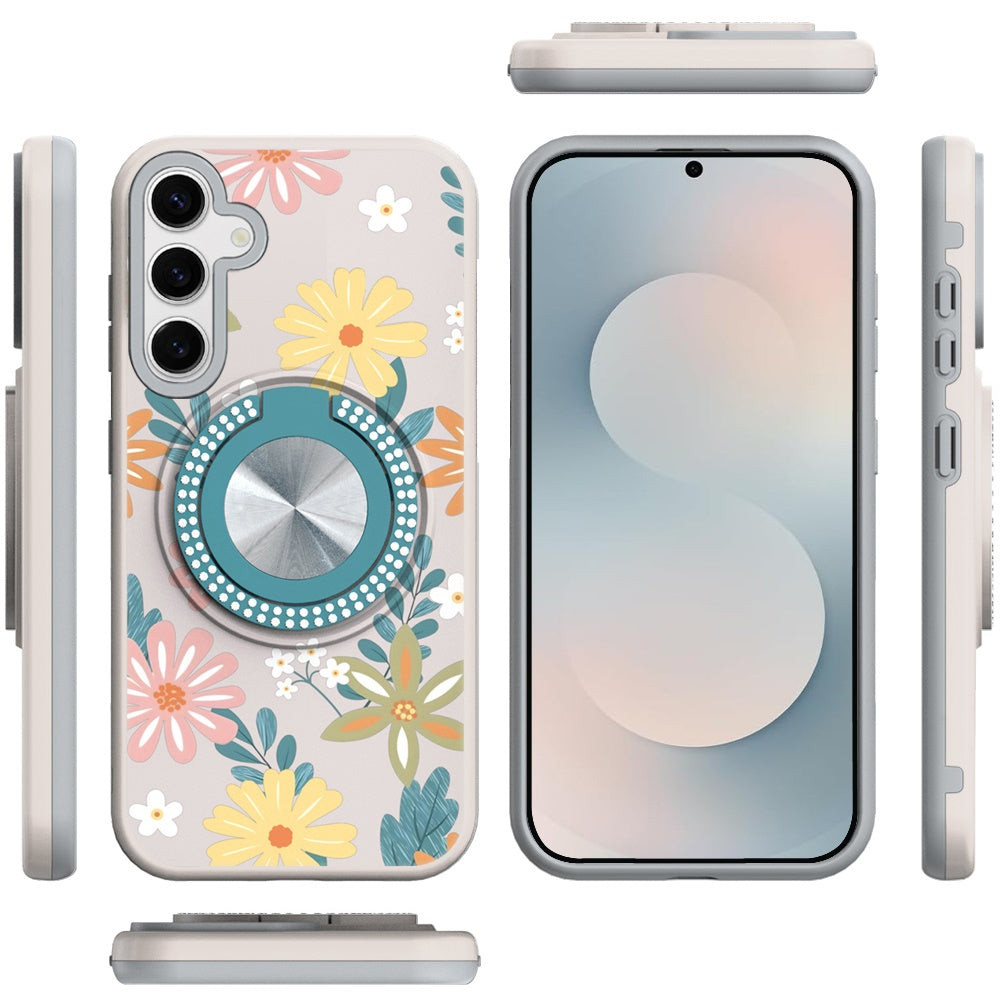 For Samsung Galaxy S26+ / S26 Plus Pattern Design Hybrid with Invisible Ring Stand & Magnetic Back, Shockproof Protective Grip Case Cover