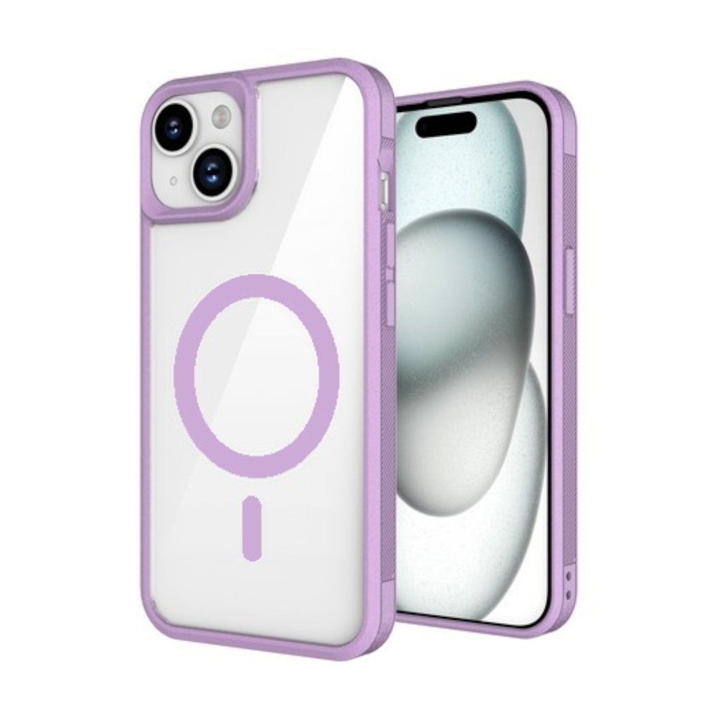 For Apple iPhone 15 Pro (6.1") Magnetic Compatible with Magsafe Wireless Charger PC + TPU Hybrid Slim Transparent Purple Phone Case Cover