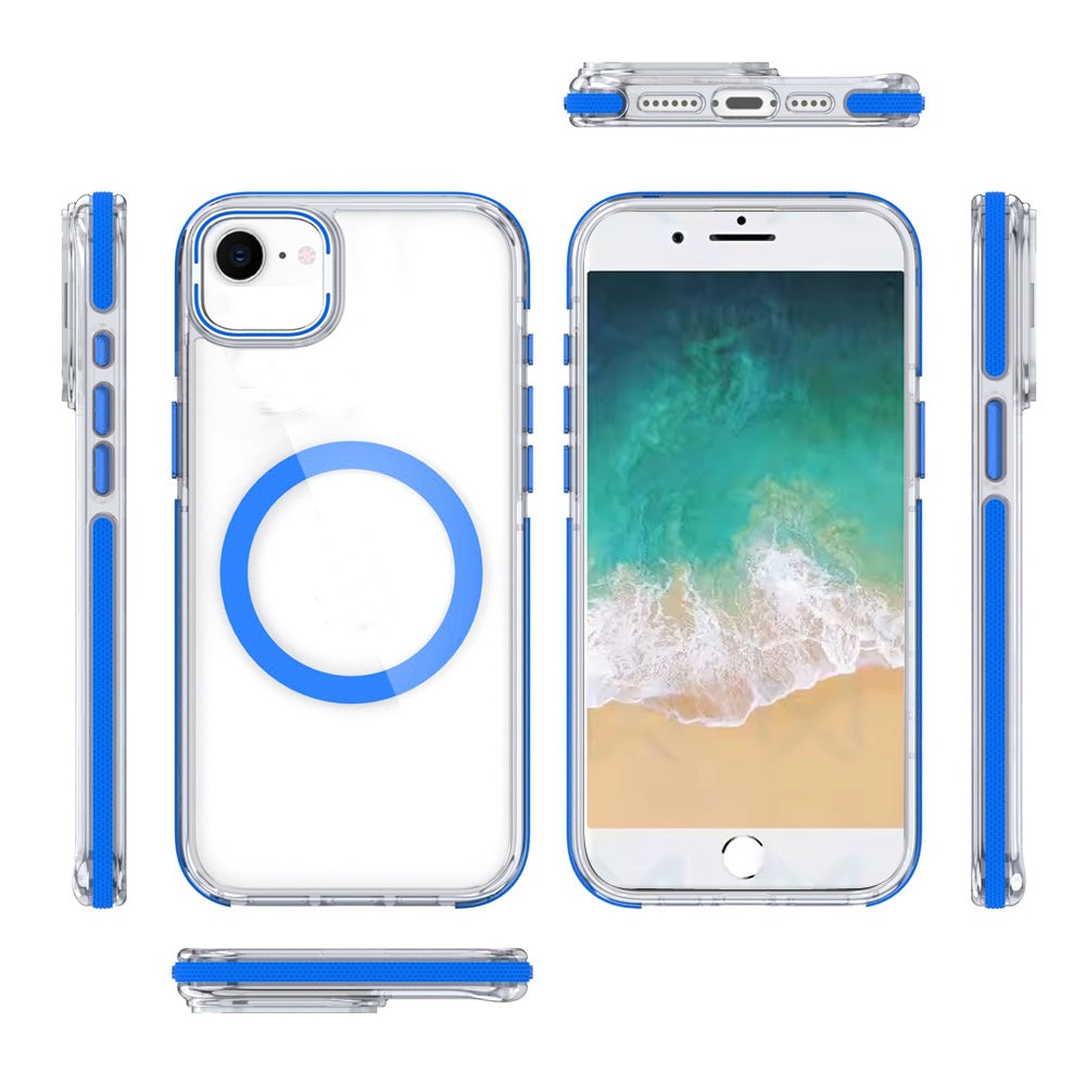 For Apple iPhone 17E /16E Hybrid Clear Back Case with Invisible Camera Bracket Stand, MagSafe Magnetic Circle, Shockproof Color Frame Case Cover