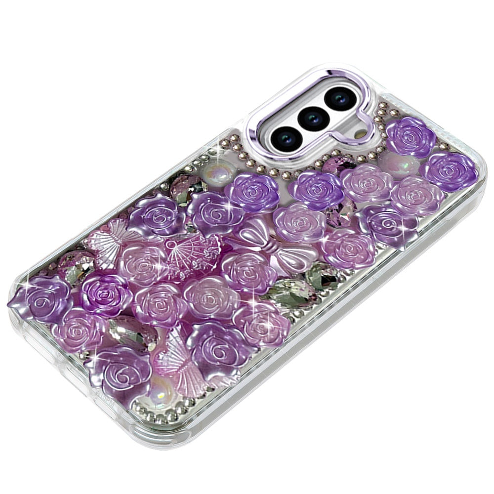For Samsung Galaxy S26 Muti-Color Floral Fashion Bling Crystal 3D Full Diamonds Stones Sparkle Rhinestone Glitter Hybrid Case Cover