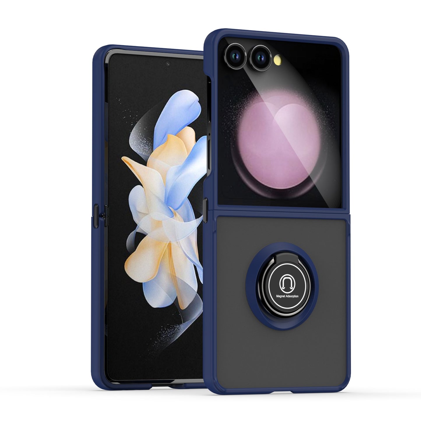 For Samsung Galaxy Z Flip 7 Semi Transparent Matte Hybrid Protective PC & TPU Shockproof with 360° Rotation Ring Stand Case Cover