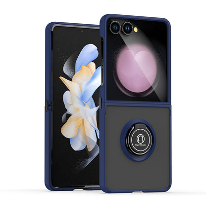 For Samsung Galaxy Z Flip 7 Semi Transparent Matte Hybrid Protective PC & TPU Shockproof with 360° Rotation Ring Stand Case Cover
