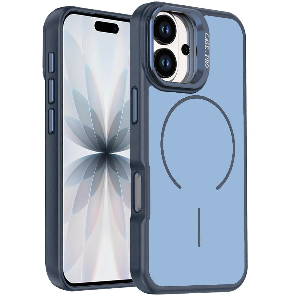 For Apple iPhone 17 (6.3") Magnetic Matte Metal Camera Stand Hybrid Drop Protection Durable Shockproof Slim Fit Design Case Cover Navy Blue