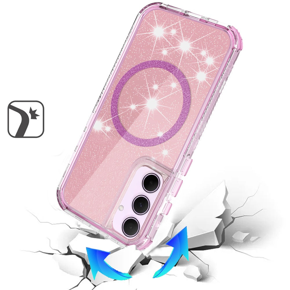 For Samsung Galaxy A36 Magnetic Circle Compatible with Magsafe, Bling Glitter Sparkle 3-in-1 Hybrid Shockproof TPU Bumper Case Cover