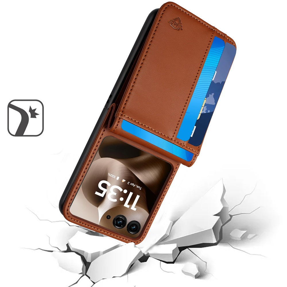 For Samsung Galaxy Z Flip 7 FE Wallet Case PU Leather Back Storage with Card ID Slot, Pocket Holder, Hybrid Protective Case Cover Brown