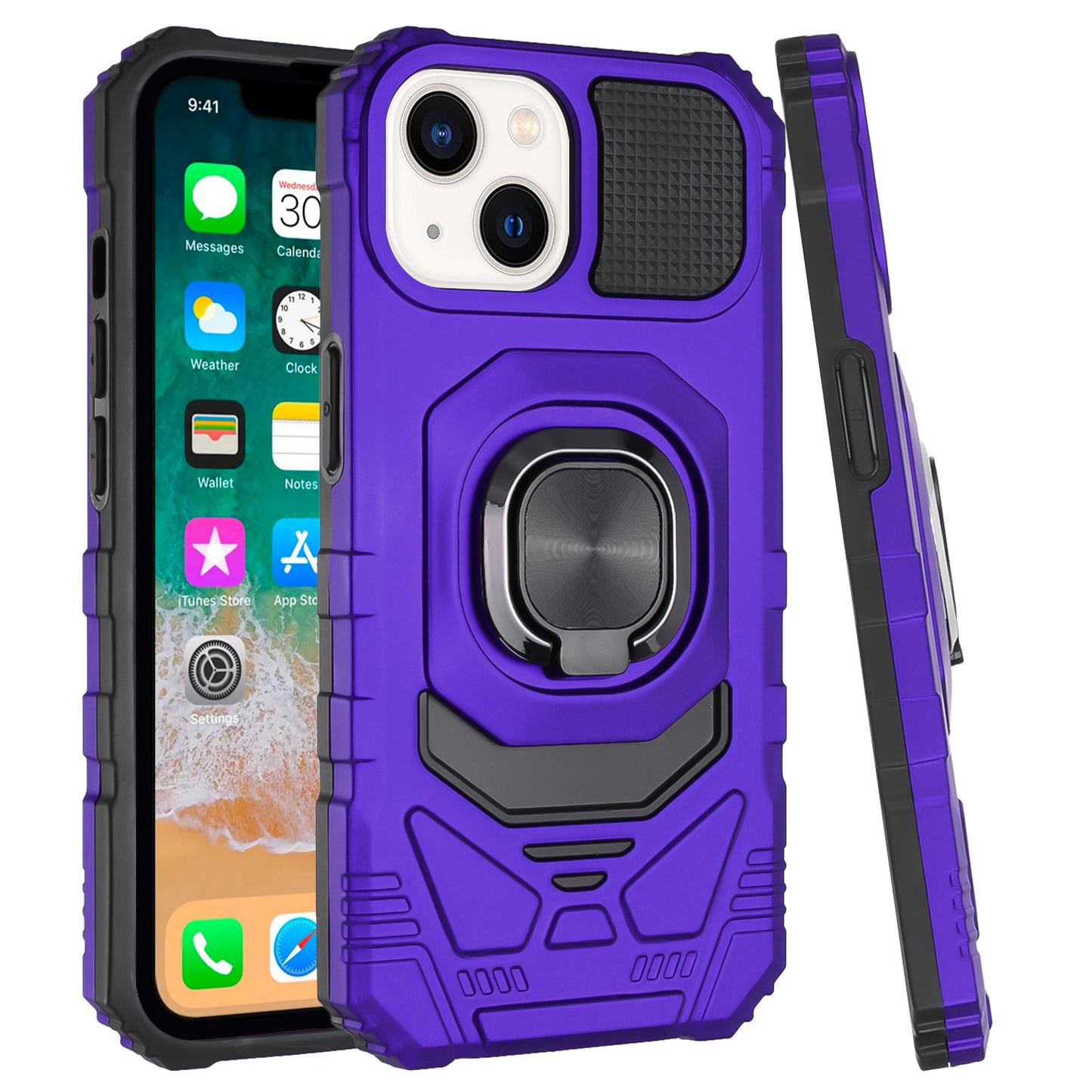 For Apple iPhone 16 Pro Max (6.9") Hybrid Dual Layer with Rotate Magnetic Ring Stand Holder Kickstand, Rugged Shockproof Case Cover
