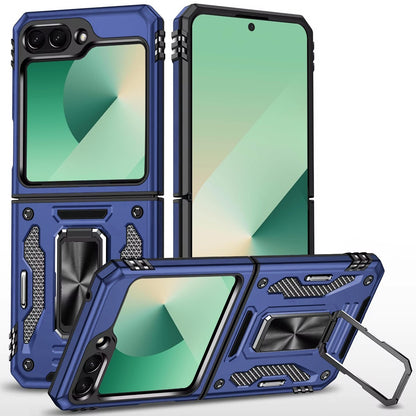 For Samsung Galaxy Z Flip 7 Tough Hybrid Case with Movable Camera Window & Metal Ring Stand Shockproof Case Cover