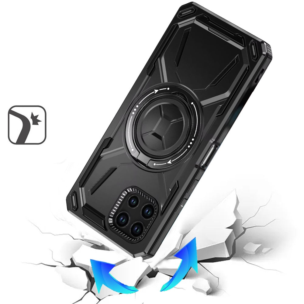 For T-Mobile Revvl 7 Pro 5G Hybrid Magnetic Ring and 360° Rotational Kickstand with MagSafe Compatible, Military Grade Drop Protection Case Cover Black