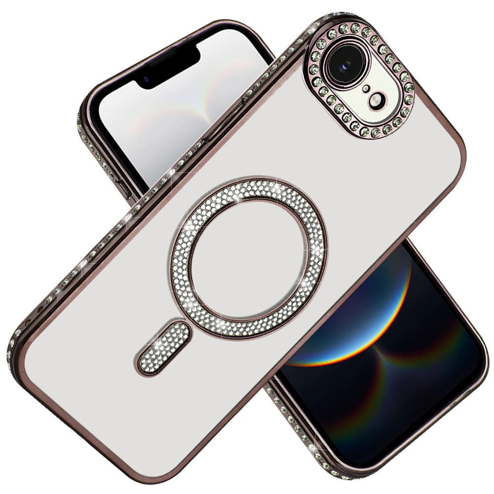 For Apple iPhone 16e Bling Case with Diamond Magnetic Circle, Transparent Slim Shockproof Hybrid Slim Fit Case Cover