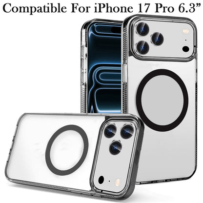 For Apple iPhone 17 Pro (6.3") MagSafe Compatible Integrated Technology Clean Transparent Hybrid Armor TPU Frame Case Cover Black