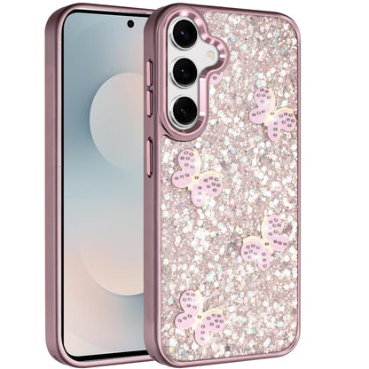 For Samsung Galaxy S25 Fan Edition /Galaxy S25 FE Cute Butterfly Crystal Diamond Glitter Case Sparkle Bling Frame Metallic Edges, Shimmer TPU Hybrid Case Cover