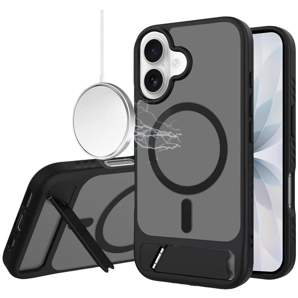 Phone Case for Apple iPhone 17 Matte Magnetic Metal Kickstand Shockproof Grip Anti Slip Durable Protective Heavy Duty Hybrid Cover