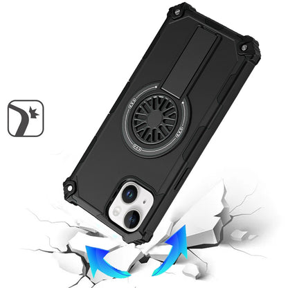 For iPhone 15 (6.1") Texture Design Invisible Kickstand Case, MagSafe Compatible Hybrid Shockproof Cover, Car Mount Friendly Case Cover